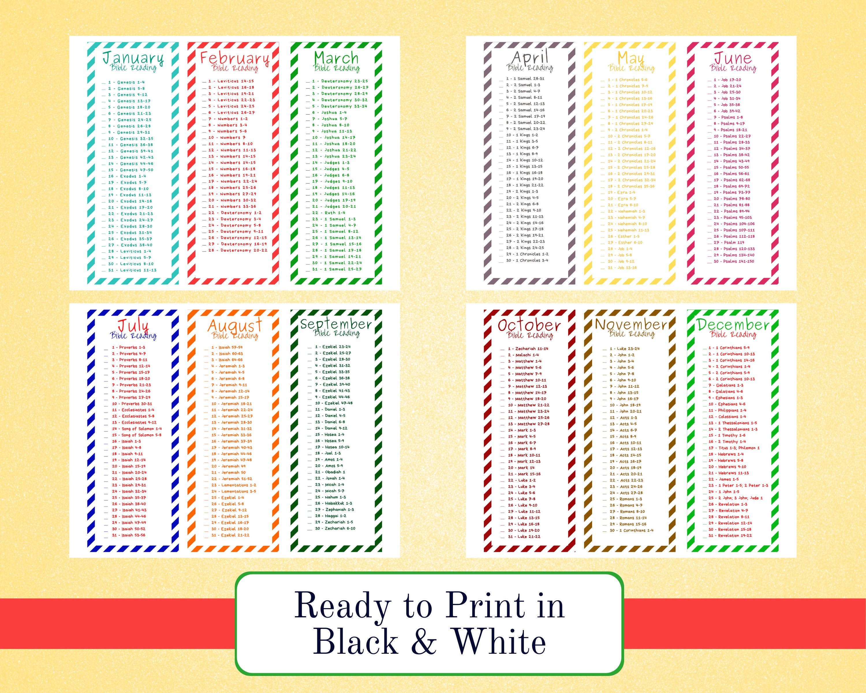 Bible Reading Plan Bookmarks, Read Bible in a Year (digital Download ...