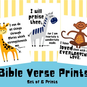 Animal Verses Wall Art | KJV Wall Art | Printable Verses | Safari Animals | Sunday School | Digital Download