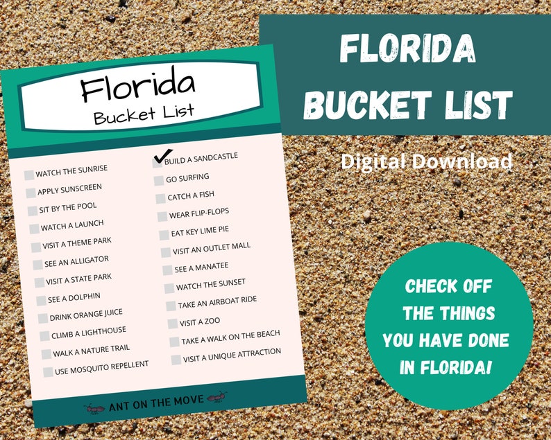 Florida Bucket List Printable 8.5x11 Digital Download Etsy
