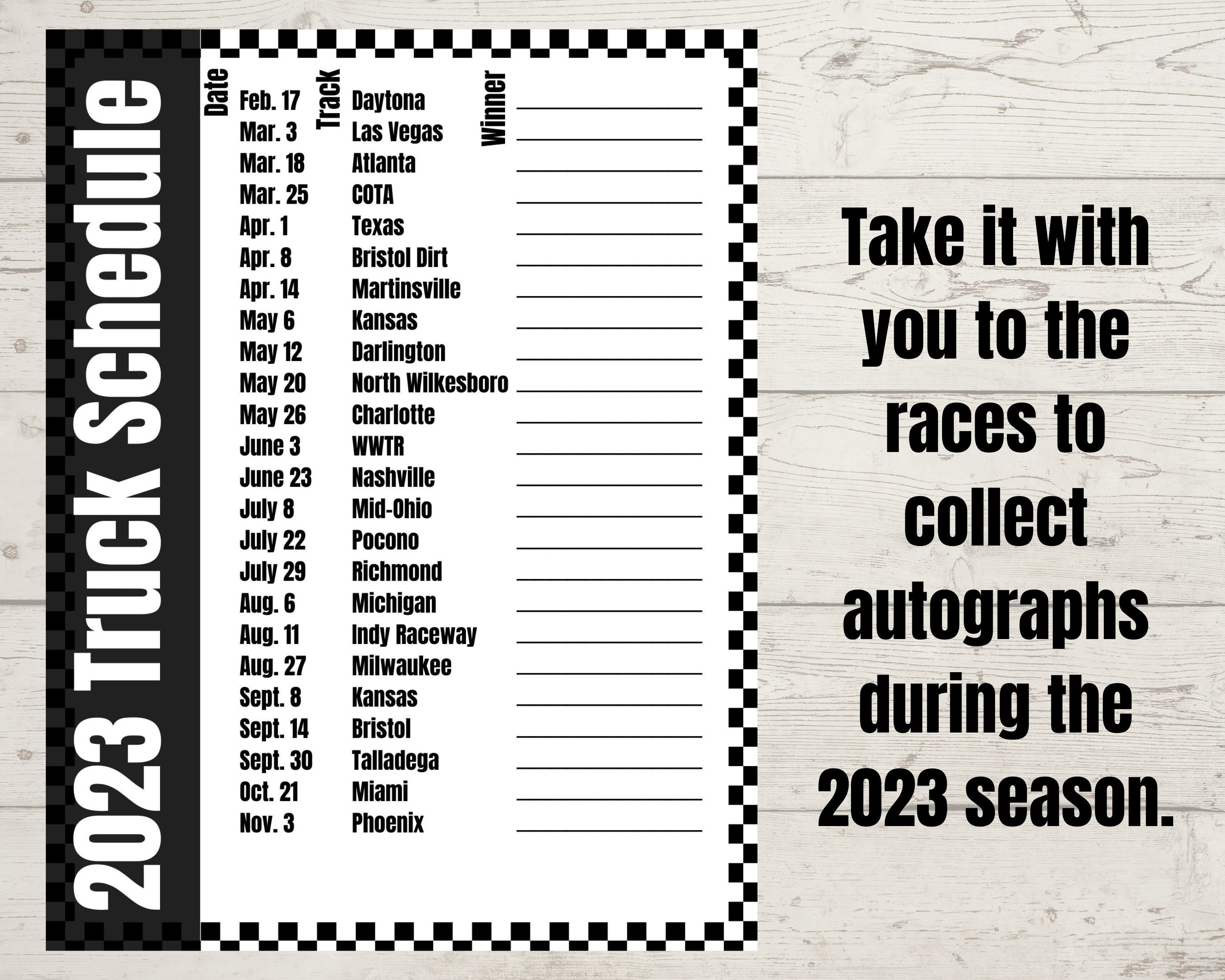2023 NASCAR Race Schedules Printer Friendly Truck Series Etsy