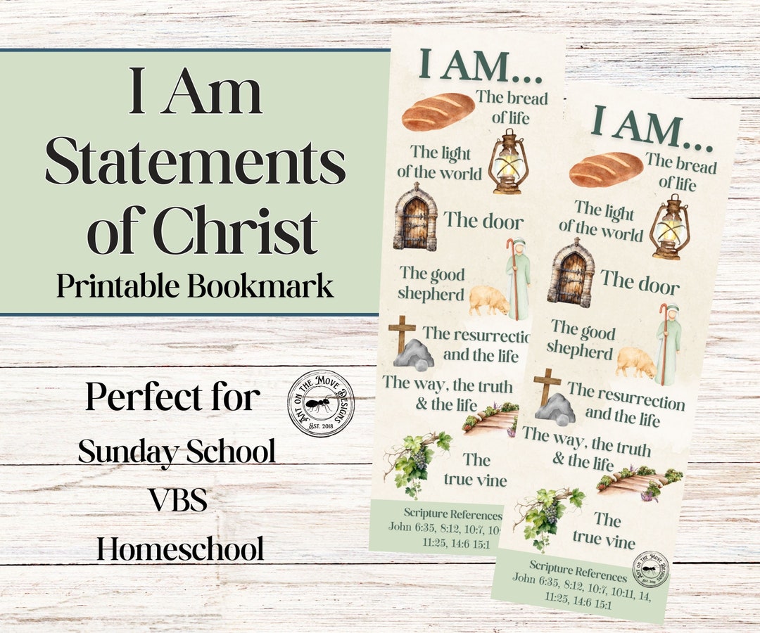 I Am Statements of Christ Printable Bookmark, Jesus Sayings Bookmark ...