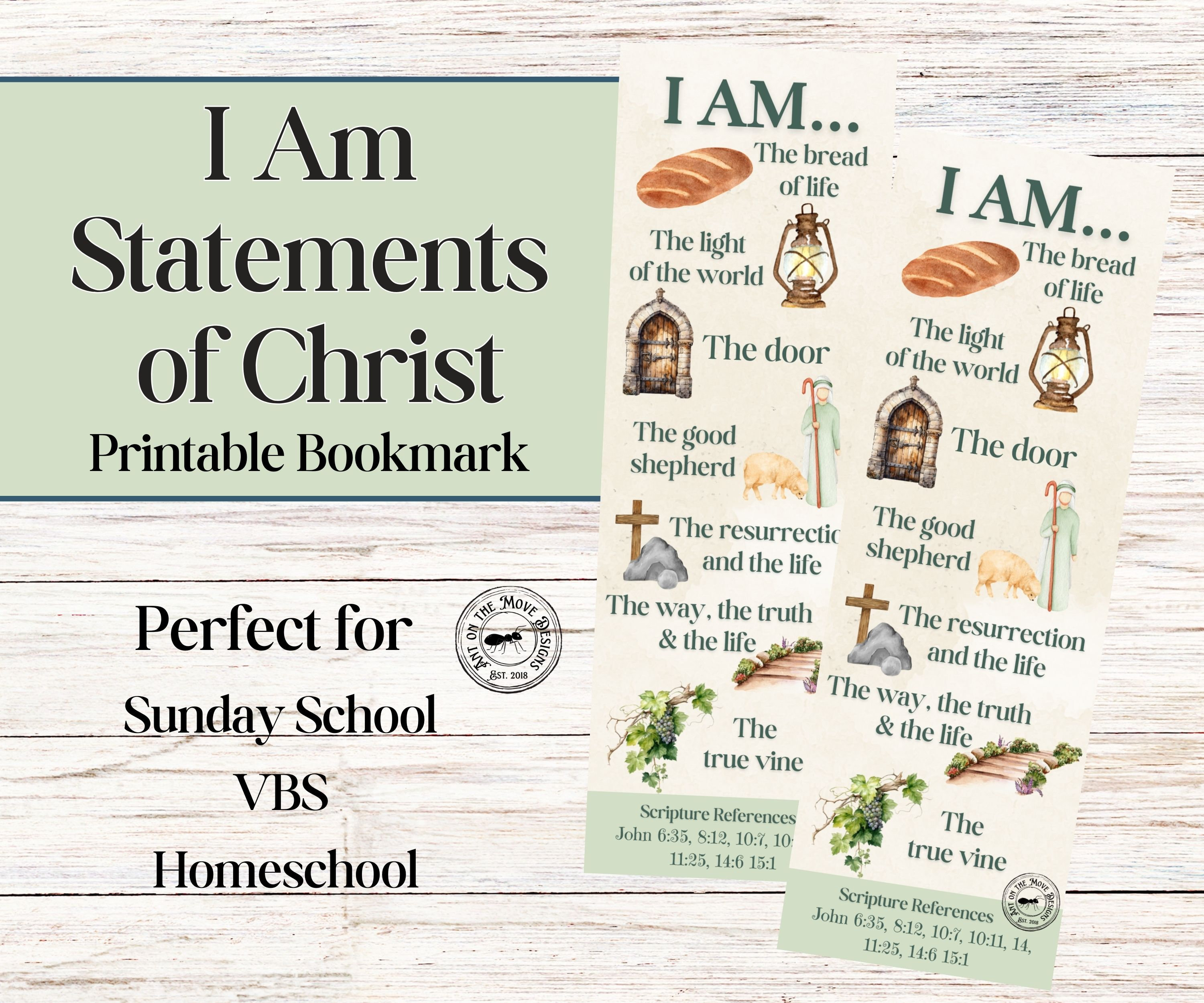 I Am Statements of Christ Printable Bookmark, Jesus Sayings Bookmark ...