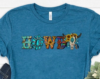 Western-howdyshirt, howdy-shirt, western grafisch T-shirt, westernsweater, cowgirlshirt, countrygirlshirt, cowboyshirt, rodeoshirt,