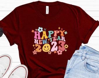 Happy New Year Shirt, New Year 2023 Shirts,  Family Matching, New Years Shirt, Cheers to 2023, Christmas Shirt, Retro New Year shirt