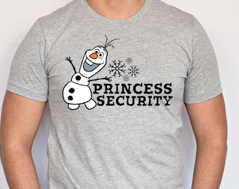 Princess Security Shirt Funny Olaf T-Shirt for Disney Family Vacation, Frozen Birthday Party Matching Tee, Cute Cartoon Character Gift Idea