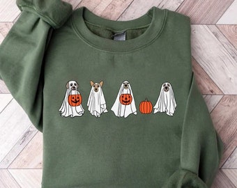 Halloween Sweatshirt, Halloween Pullover, 2023 Happy Halloween, Retro Spooky Saison, Geist Sweatshirt, Halloween Hund Sweatshirt, Geist Hunde Shirt