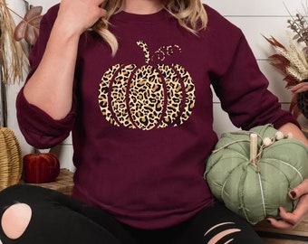 Cheetah pumpkin shirt, leopard pumpkin, pumpkin shirt, thanksgiving hoodie, halloween shirt, fall shirt, fall sweatshirt, cute pumpkin shirt