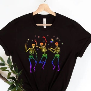 Dancing Skeleton Rainbow Shirt, skeleton sweatshirt, Dancing Skeletons, halloween shirt, LGBTQ Shirt, Trans Shirt, Pride Ally, Pride Month