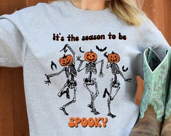 Dancing Skeleton Sweatshirt, Pumpkin Sweater, Pumpkin Skeleton Shirt, Fall Sweatshirt, Halloween Party Sweatshirt, Spooky Season Sweatshirt