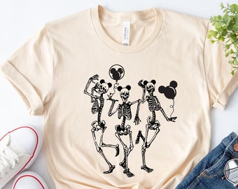 Chemise squelette Disney, T-shirt Mickey squelette, chemise ballon Mickey, t-shirt squelette dansant, squelettes dansants, drôle, Mickey squelette,