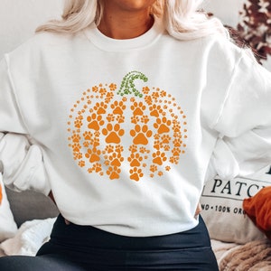 paw pumpkin shirt, paw print shirt, pumpkin dog shirt, dog halloween shirt,retro pumpkin, Halloween Shirt, Halloween Sweatshirt,Thanksgiving image 3