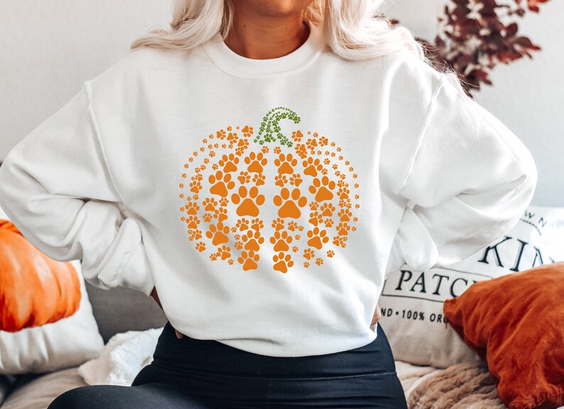 paw pumpkin shirt, paw print shirt, pumpkin dog shirt, dog halloween shirt,retro pumpkin, Halloween Shirt, Halloween Sweatshirt,Thanksgiving image 3