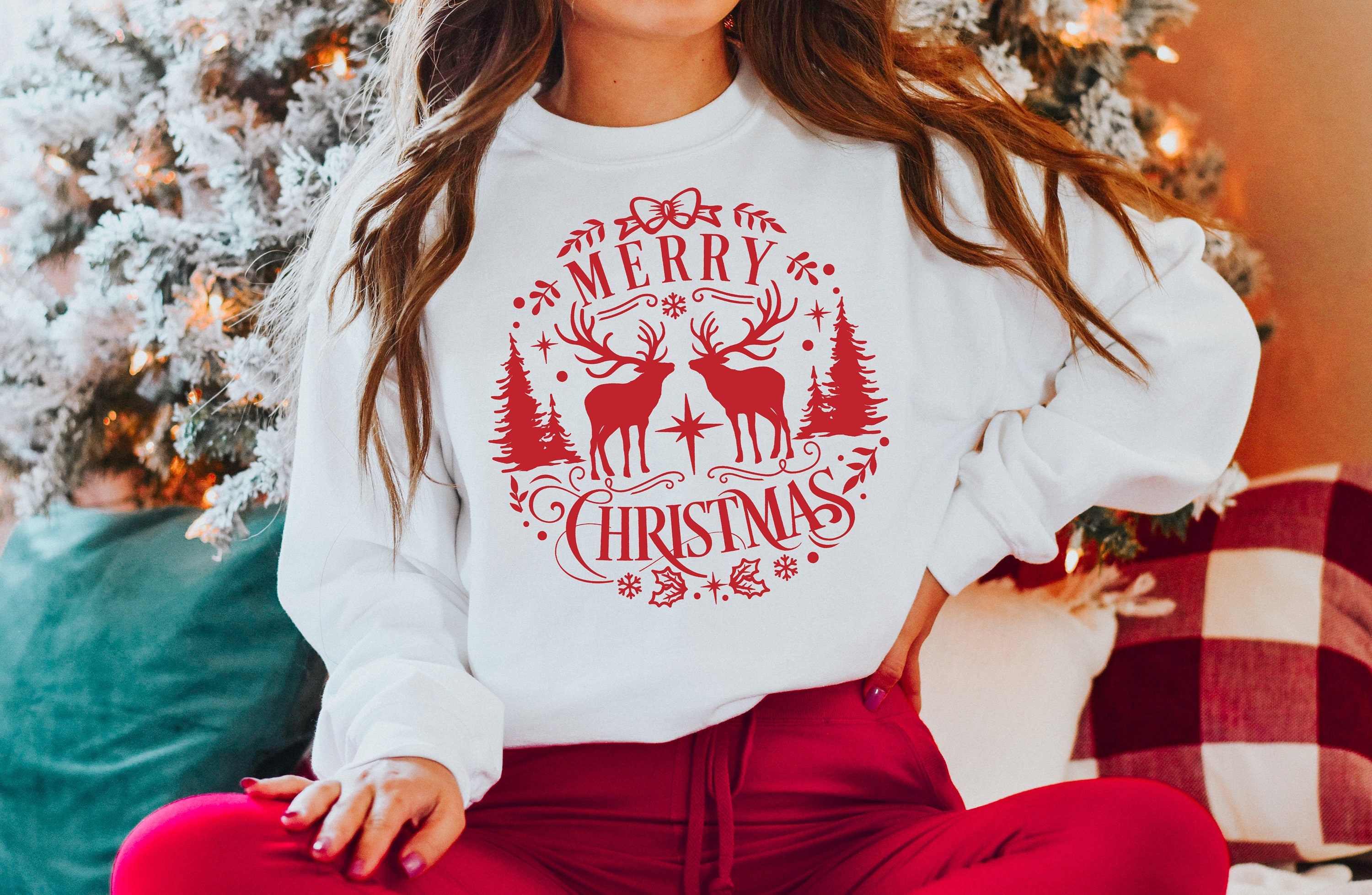 Sweat-shirt à Capuche (Hoodie) - Motif Chèvre & Lumières De Noël - Marque Gildan/Port/Jerzees - Neuf Sans Étiquette