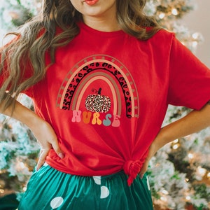 Rainbow nurse shirt, nurse leopard shirt, cute nurse shirt, holiday nurse shirt, Nurse Shirt, Nursing shirts, RN shirt, Cheetah Pumpkin image 5