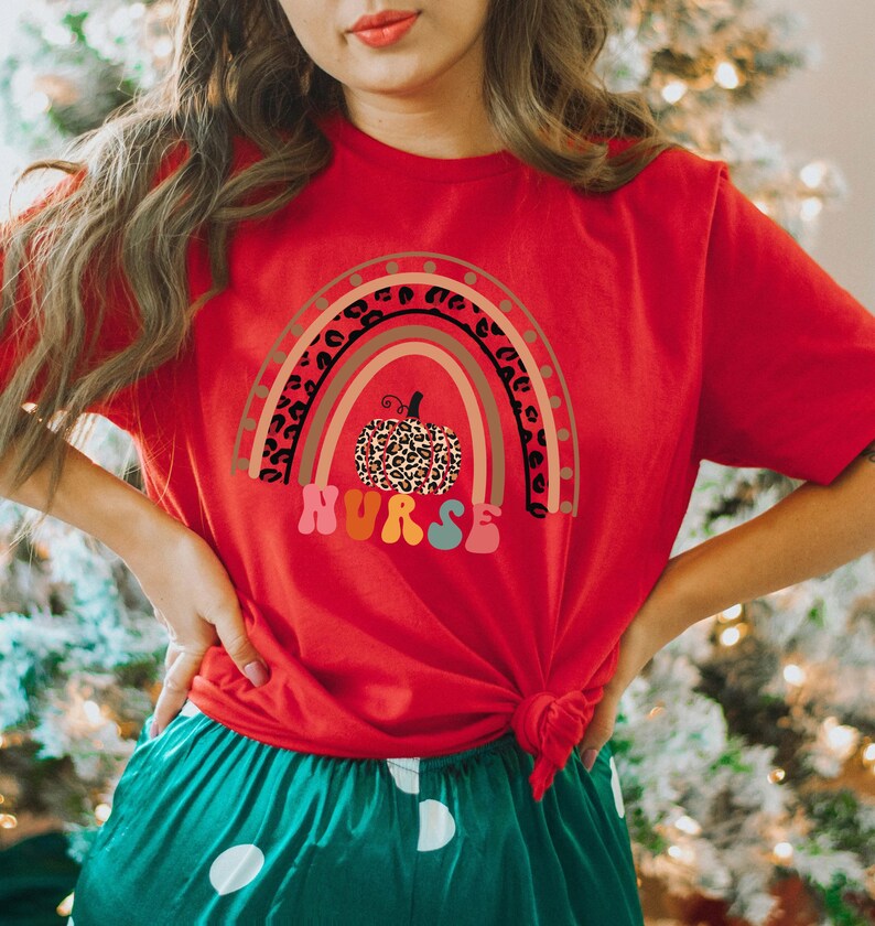 Rainbow nurse shirt, nurse leopard shirt, cute nurse shirt, holiday nurse shirt, Nurse Shirt, Nursing shirts, RN shirt, Cheetah Pumpkin image 5