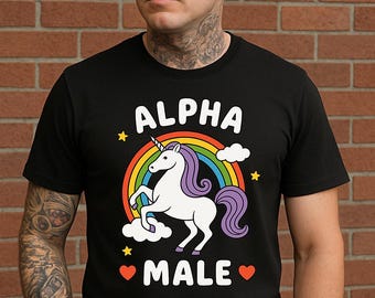 Camiseta de unicornio macho alfa - Divertida camiseta con gráfico de unicornio arcoíris - Parodia del orgullo LGBTQ+ - Regalo mágico y adorable de unicornio para él, ella o ellos