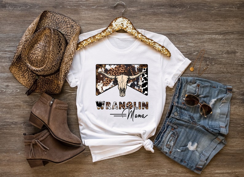 Wranglin Mama shirt,mommy and me outfits, Western Clothes, mama and mini, Country Shirts, Western Graphic Tee, western shirt, cowboy shirt, image 1