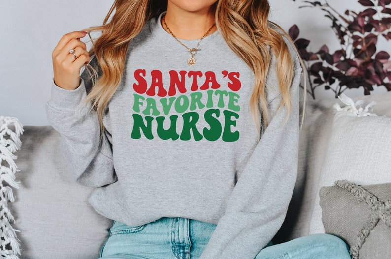 Santa Favorite Nurse, Christmas nurse tee, holiday nurse shirt, Nurse Shirt, Nurse Holiday Gift, Cute Santa Shirt, Retro Santa Shirt image 3