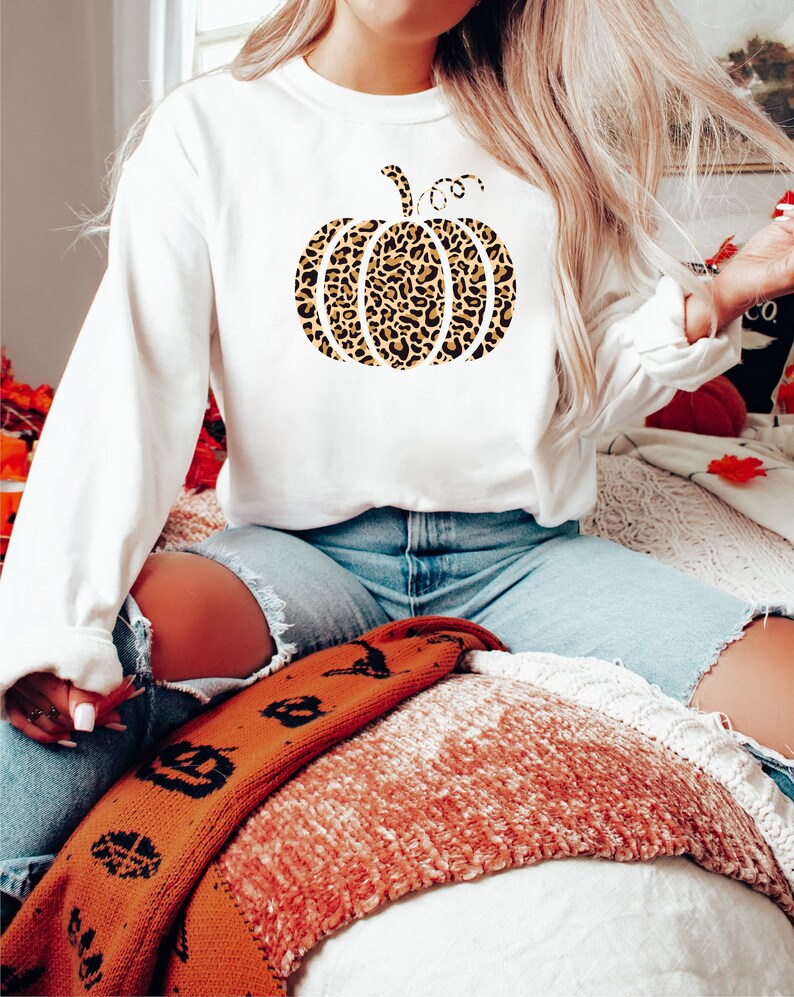 Kürbis-Shirt mit Gepardenmuster, Kürbis-Shirt mit Leopardenmuster, Kürbis-Shirt, Thanksgiving-Hoodie, Halloween-Shirt, Herbst-Shirt, Herbst-Sweatshirt, süßes Kürbis-Shirt Bild 4