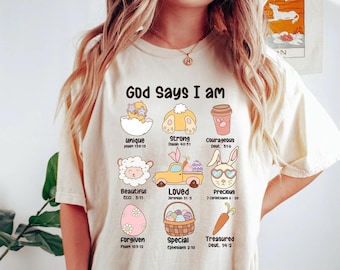 Paashaasshirt, God zegt dat ik uniek ben sterk paasshirt, paasleraarshirt, paasshirt, bijbelvers shirt, god zegt dat ik ben shirt