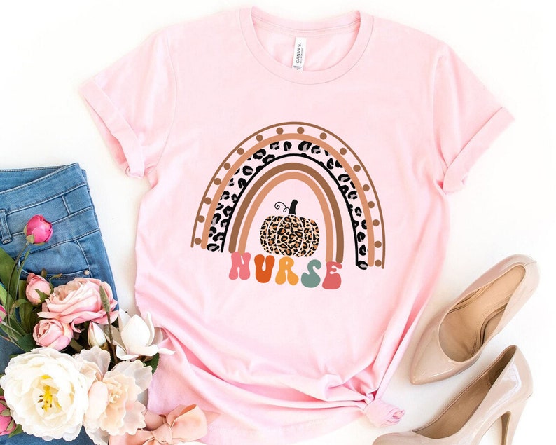 Rainbow nurse shirt, nurse leopard shirt, cute nurse shirt, holiday nurse shirt, Nurse Shirt, Nursing shirts, RN shirt, Cheetah Pumpkin image 4