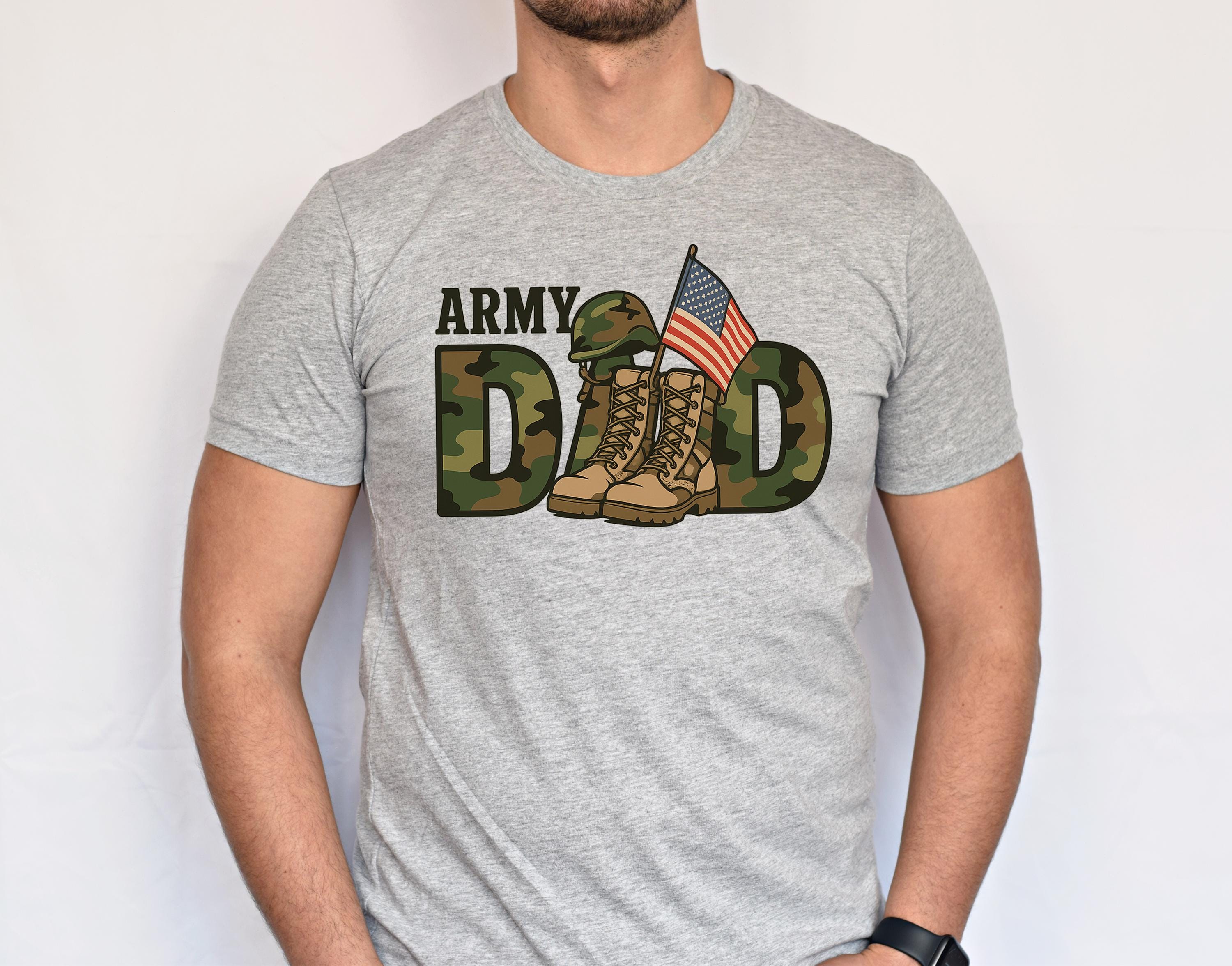 Army Dad Shirt – Military Dad Gift, Camo Army Boots American Flag T-Shirt, Veteran Dad Graphic Tee, Proud Army Father Apparel, Father’s Day