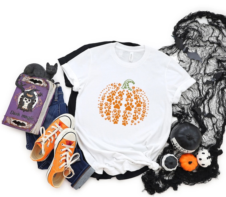 paw pumpkin shirt, paw print shirt, pumpkin dog shirt, dog halloween shirt,retro pumpkin, Halloween Shirt, Halloween Sweatshirt,Thanksgiving image 5
