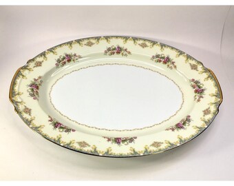 Vintage Noritake Floral Serving Platter: Cream Porcelain, Made in Japan