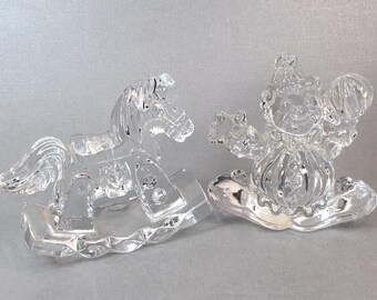 Vintage Princess House 24% Lead Crystal Rocking Horse & Clown Collectible Figurines Made In Germany
