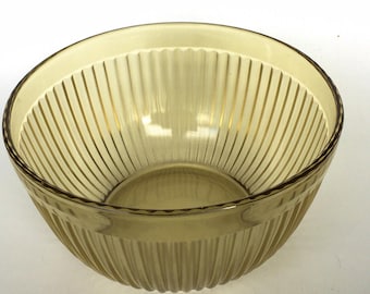 Vintage Federal Depression Glass Amber Ribbed Pattern Round Mixing Bowl 3" Tall