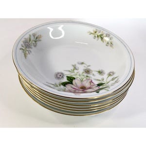 Set Of Six Soup Pasta Bowls By Rochelle Grace China Japan Floral Gold Trim