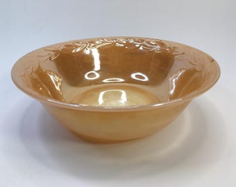 Vintage Fire King Iredescent Peach Luster Laurel Glass Serving Bowl, 8.25" Wide