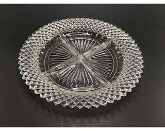 Anchor Hocking Clear Glass  Depression Glass Miss America 4 Part Relish Dish 8.75"