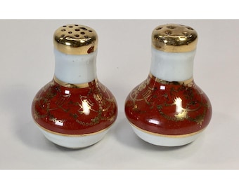 Vintage Bohemia Made In Czechoslovakia Gold and Red Salt and Pepper Shaker Set