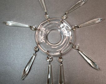 Replacement Chandelier Candleabra Lamp Parts Crystal Bobeches W/8 Crystals Tear Drop Prisms