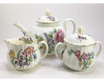 Reproduction Royal Worcester Circa 1780 Mandalay Z2142 Teapot/Sugar Pot/Creamer