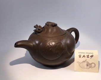 Vintage Decor Yixing Mini Teapot With Dragon Spout Decorative Made With Brown Clay