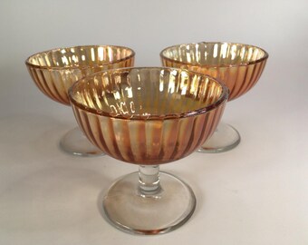 Imperial Marigold Carnival Glass Set Of Three Sherbet/ Dessert Cups /Low Champagne Glasses