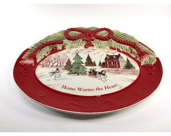Fitz and Floyd *Home Warms The Heart *Christmas Sentiment  Tray /Dish Snow Scene