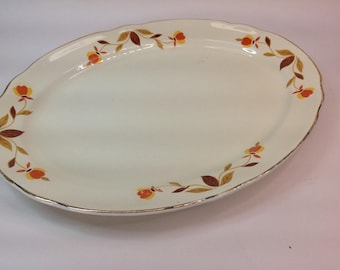 Vintage Hall Jewel Tea Autumn Leaf Ceramic Oval Serving Platter Plate 11.5” W