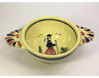 Vtg  Henriot Quimper Lug Bowl France Breton Man Soliel Yellow Cereal Soup Bowl