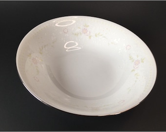Noritake Temptation Round Vegetable Serving Bowl Pink Floral 2752 Platinum Trim