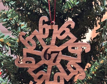67 Ornament – Funny Meme Holiday Decor, Laser Cut Snowflake, Trendy Christmas Tree Ornament