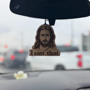 Funny Jesus Take the Wheel Birch Wood Car Charm, Rearview Mirror Decor image 3