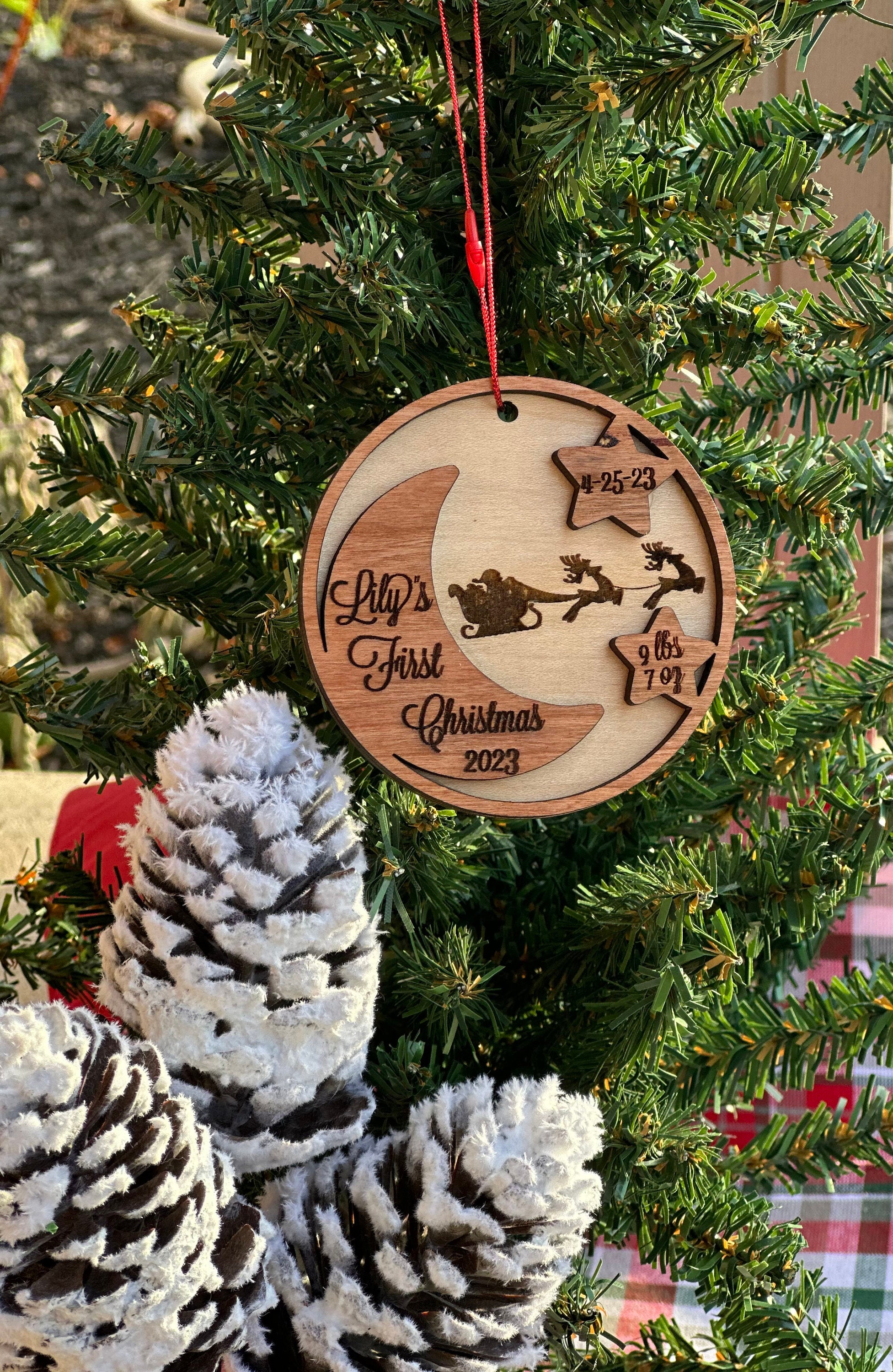 Baby's First Christmas Ornament SVG Customizable Laser Ready File SVG Holiday Laser Cut Ornaments Glowforge File Christmas 2023 SVG