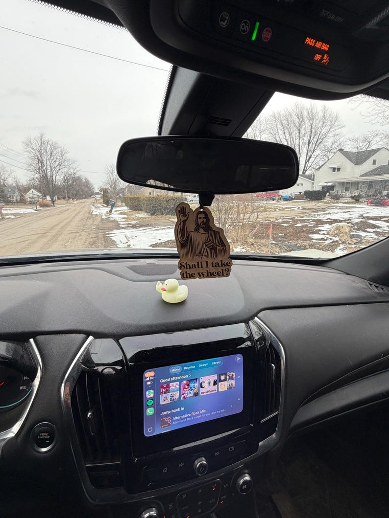 Funny Jesus Take the Wheel Birch Wood Car Charm, Rearview Mirror Decor image 5