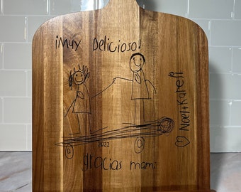 Personalized Wooden Recipe Book Holder, Wood Cookbook Stand, Custom Kitchen Tablet Stand, Mother’s Day Gift - Children Drawing digitization