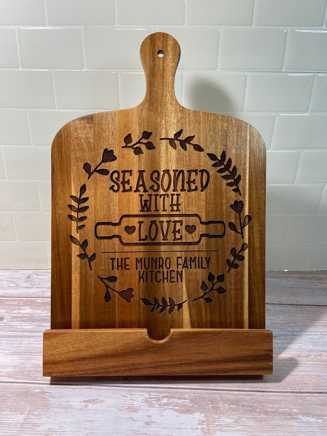 Personalized Wooden Recipe Book Holder, Wood Cookbook Stand, Custom