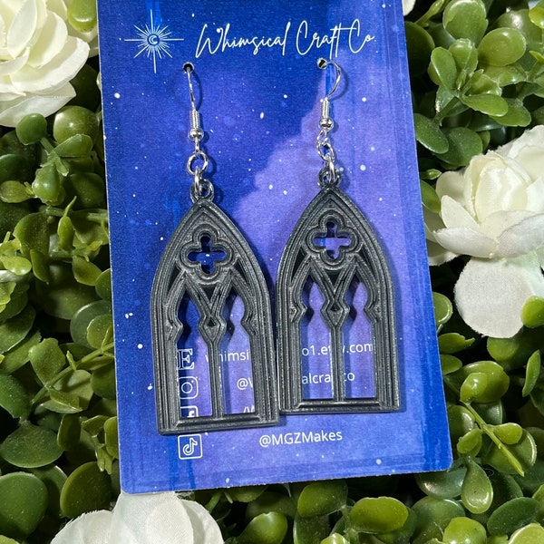 Gothic Cathedral Window Earrings - Goth Earrings - Horror Earrings - Vampire Earrings - spooky Jewelry - Gothic Castle - Dark Horror -