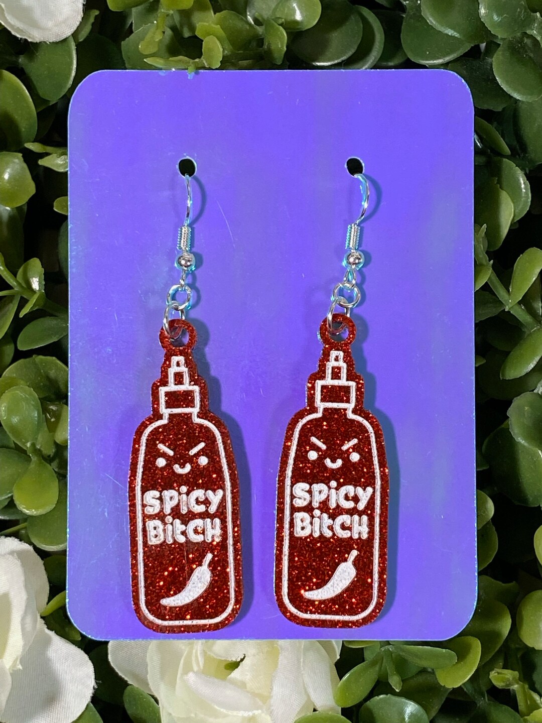 Custom Glitter Spicy Bitch Hot Sauce Earrings Spicy Sauce Earrings Food